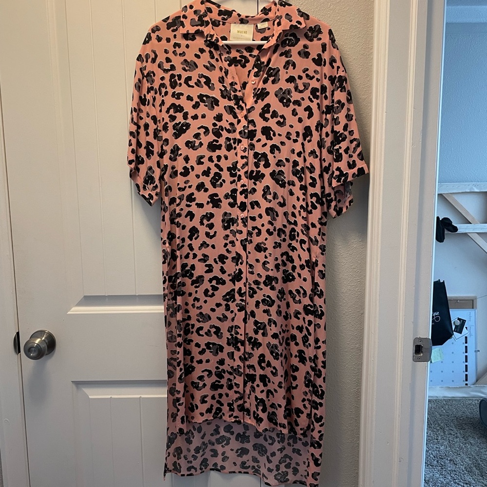 Pink Leopard Print Shirt Dress